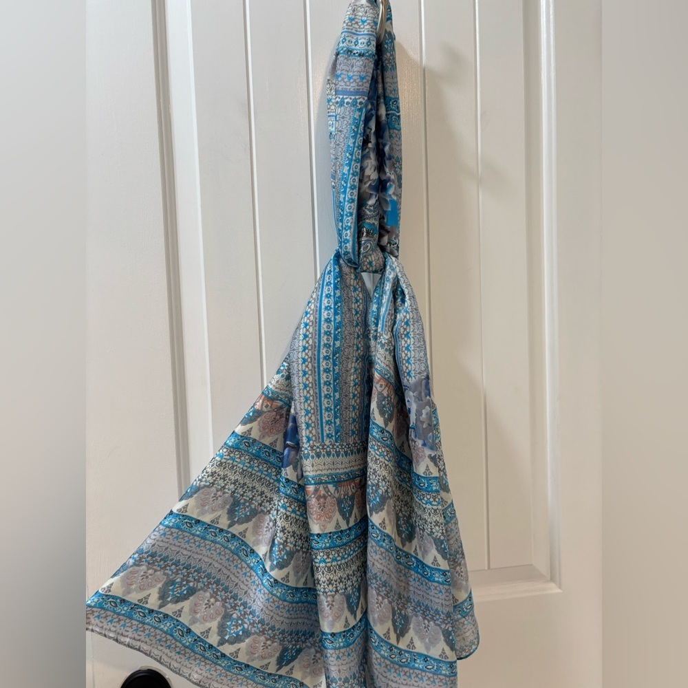 Versatile Fashion Scarf Wrap Silky Soft Blue Floral Chic Design